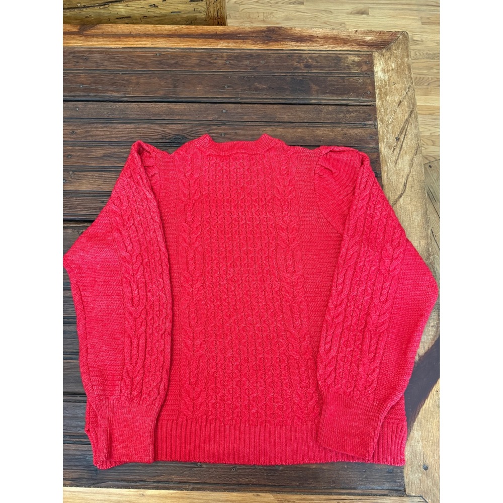 Crown & Ivy Women XXL Red Cable Knit Puff Sleeve Crew Neck Sweater Preppy Spring - Picture 5 of 8